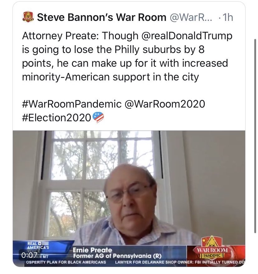 Eyes on  #Pennsylvania, folks. We are dealing w/ literal criminals: “Preate, who served as attorney general from 1988 to 1995, fell from grace following his conviction on mail fraud charges for accepting illegal campaign donations. He served 14 months in a federal prison...” 1/