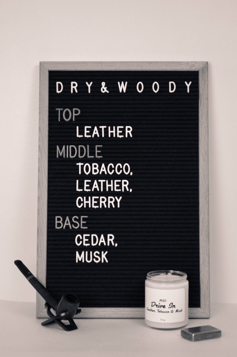 Drive In is dry &amp; woody with notes of leather, tobacco, cherry, cedar and musk. The leather and cedar combo is surprisingly light and fresh, making it my favourite for eliminating strong cooking or pet odours. 💦🐕✨ bit.ly/2JiQxEh