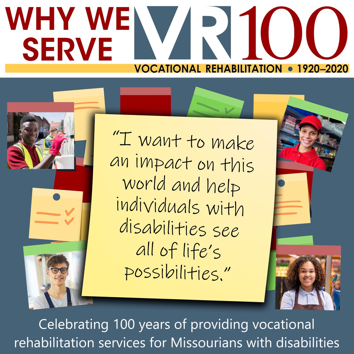 MOEducation's tweet photo. We continue our celebration of #WednesdayWhys as part of the 100th anniversary of DESE's Vocational Rehabilitation program! Our team members truly care for their customers as #WeServeMO! #ShowMeSuccess https://t.co/BF3Veopogd