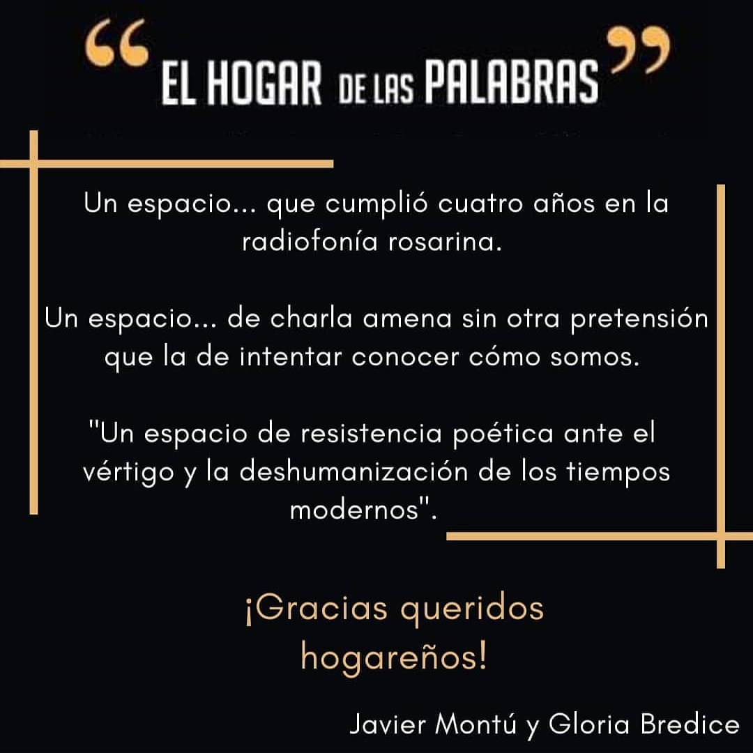 elhogardelaspal's tweet photo. "El Hogar de las Palabras"... Con @javiermontu
y Gloria Bredice - Sábados de 8 a 10 por @Radio10Rosario
106.3 FM #BuenViernes #Rosario #AHORA #desarrollopersonal #Bienestar #autoestima #autococimiento https://t.co/17XHSDPTYg