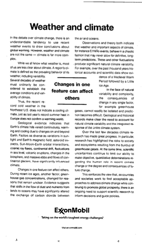 5/n: Here's an example:LEFT: 2004 ExxonMobil peer-reviewed paper. It takes for granted the reality of climate change, investigating "CO2 disposal" as a possible solution.RIGHT: 2004 ExxonMobil ad in  @nytimes. It alleges “debate over climate change” and "the human role".