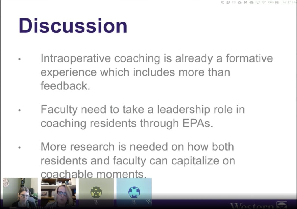 CUSEC_Surgery's tweet photo. Dr. Mary Ott @mary_mott2 from Western University presents "Form vs Formative: Faculty and Resident Experiences of Feedback on EPAs"

#CCASE2020 https://t.co/5bwZtyPAwa