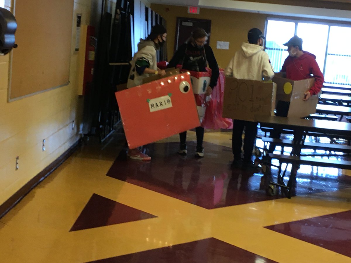 MealyMountain's tweet photo. Pre-race preparations for the Mario Kart obstacle racetrack. Class cohorts had one period to create a race car that could survive an unseen track... Intense! @NLESDCA @cmwhawk #FallFest2020 #MMCHawks https://t.co/ABPIoZv1Op