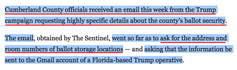 . @realdonaldtrump has REPEATEDLY bitched about mailed ballots being "FRAUD!" and now they want keys to ballot-storage rooms? GTFO