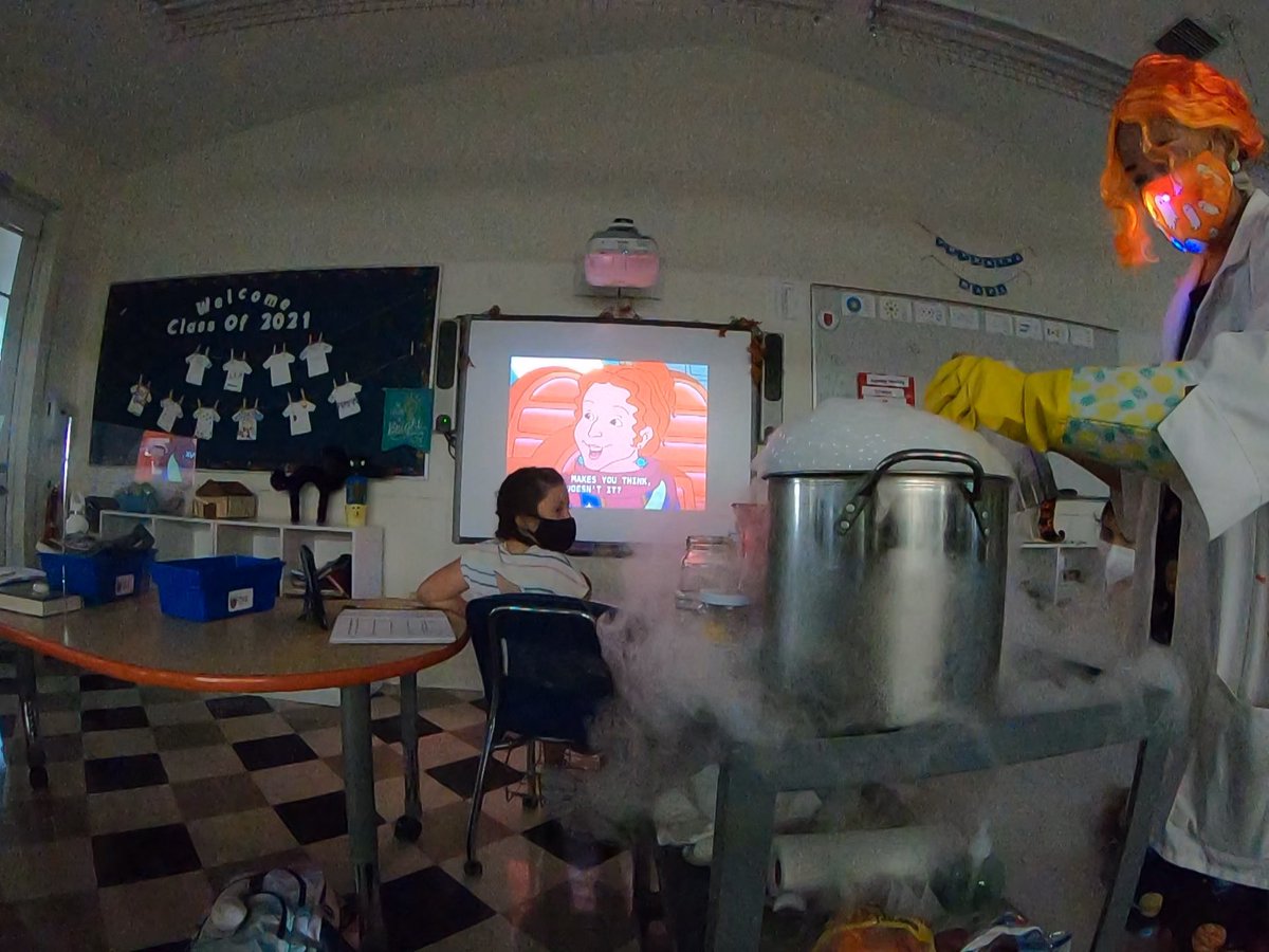 ValeriaTeaches's tweet photo. To my students: 
May you always remember you can transform to whatever state fits your needs— #rearrange #readjust #refocus !

Thank you @SherylPalumbo for putting the pocus in our #hocusPocuseverybodyfocus semester wrap-up #sumblimation #mrsfrizzle #Halloween2020 
#dryice https://t.co/07MbWTgAOv