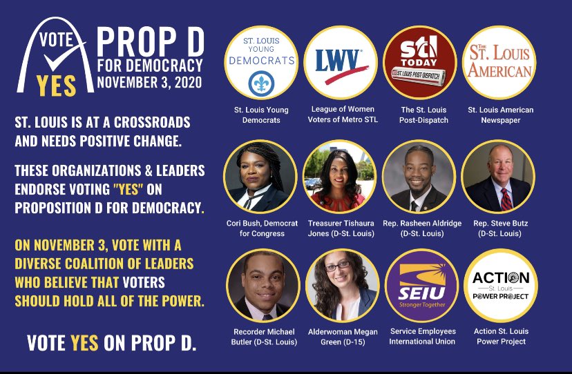 Join many elected democratic leaders, groups, and myself in voting Yes on Prop D Nov 3rd!
