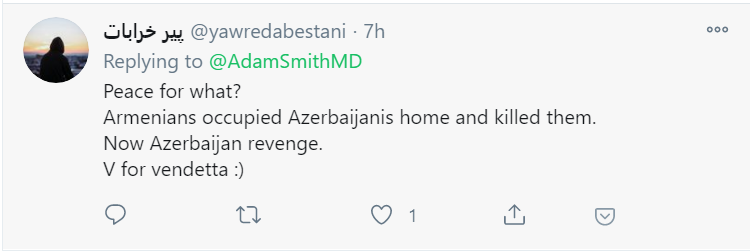 AdamSmithMD's tweet photo. WOW! "V" for VENDETA!  

Guys, 

Can you, please:

👉Produce nicer/kinder words starting with "V" 
👉Reply with that word + 2 hashtags below
👉Retweet with that word + 2 hashtags below

#PeaceforArmenians #RecognizeArtsakh 

PS. Use the correct spelling of the country Artsakh https://t.co/IAEE5cxQBb