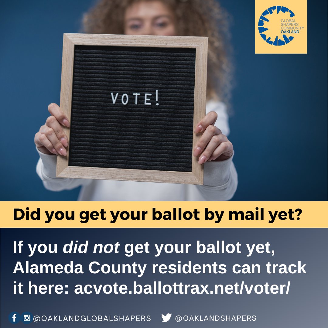 OaklandShapers's tweet photo. Better late than never! If you are an Alameda County resident and have not received your ballot, take a moment today to track it! It's your world, if you don’t shape it, someone else will!
#ShapingTheVote
#ShapingOakland
#ShapingUs https://t.co/e9TWblfvaX