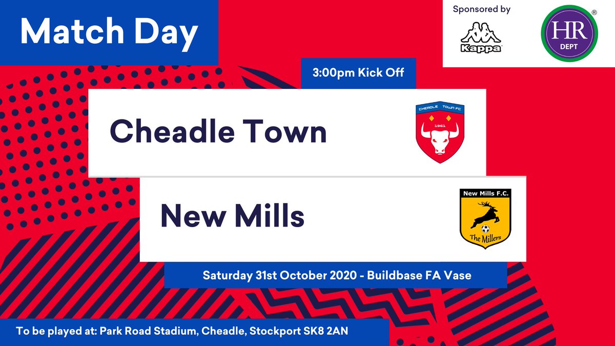 Match Day tomorrow! 🎃 <a href="/NewMillsFC/">New Mills Football Club</a> at home sponsored by <a href="/HRDeptWilmslow/">HR Dept Wilmslow, Trafford & Warrington</a>. 💪🔴⚪

Plenty of players ghosting in at the back post this weekend (sorry). 😜 Town Cafe open. 🍔🍺☕🍬 

Capacity is limited, get your tickets in advance - ticketsource.co.uk/cheadle-town-f…

#Halloween2020 #Cheadle
