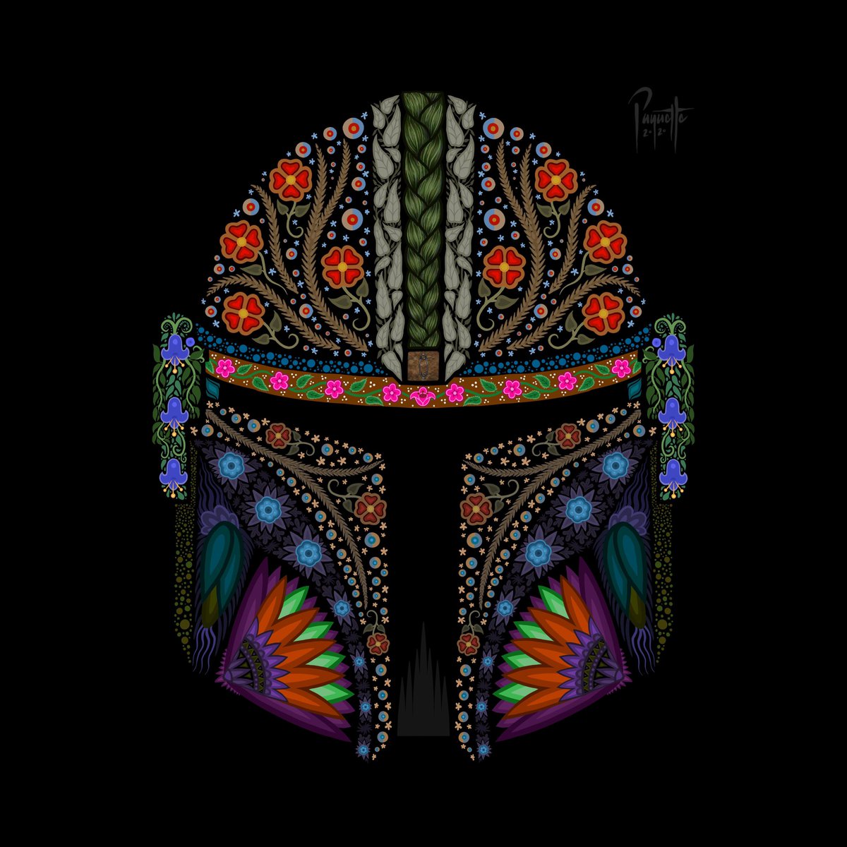 aaronpaquette's tweet photo. My kids love #BabyYoda and #TheMandalorian so I spent a few minutes every night before bed the past few weeks making something for them, &amp; I’m sharing it with you!

It borrows from the traditional style of Cree &amp; Métis beadwork &amp; embroidery. https://t.co/YLDaG7RpJK