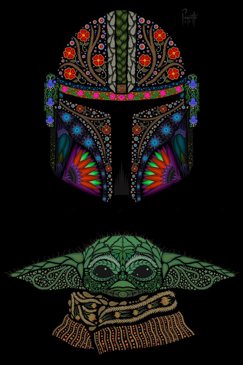 aaronpaquette's tweet photo. My kids love #BabyYoda and #TheMandalorian so I spent a few minutes every night before bed the past few weeks making something for them, &amp; I’m sharing it with you!

It borrows from the traditional style of Cree &amp; Métis beadwork &amp; embroidery. https://t.co/YLDaG7RpJK