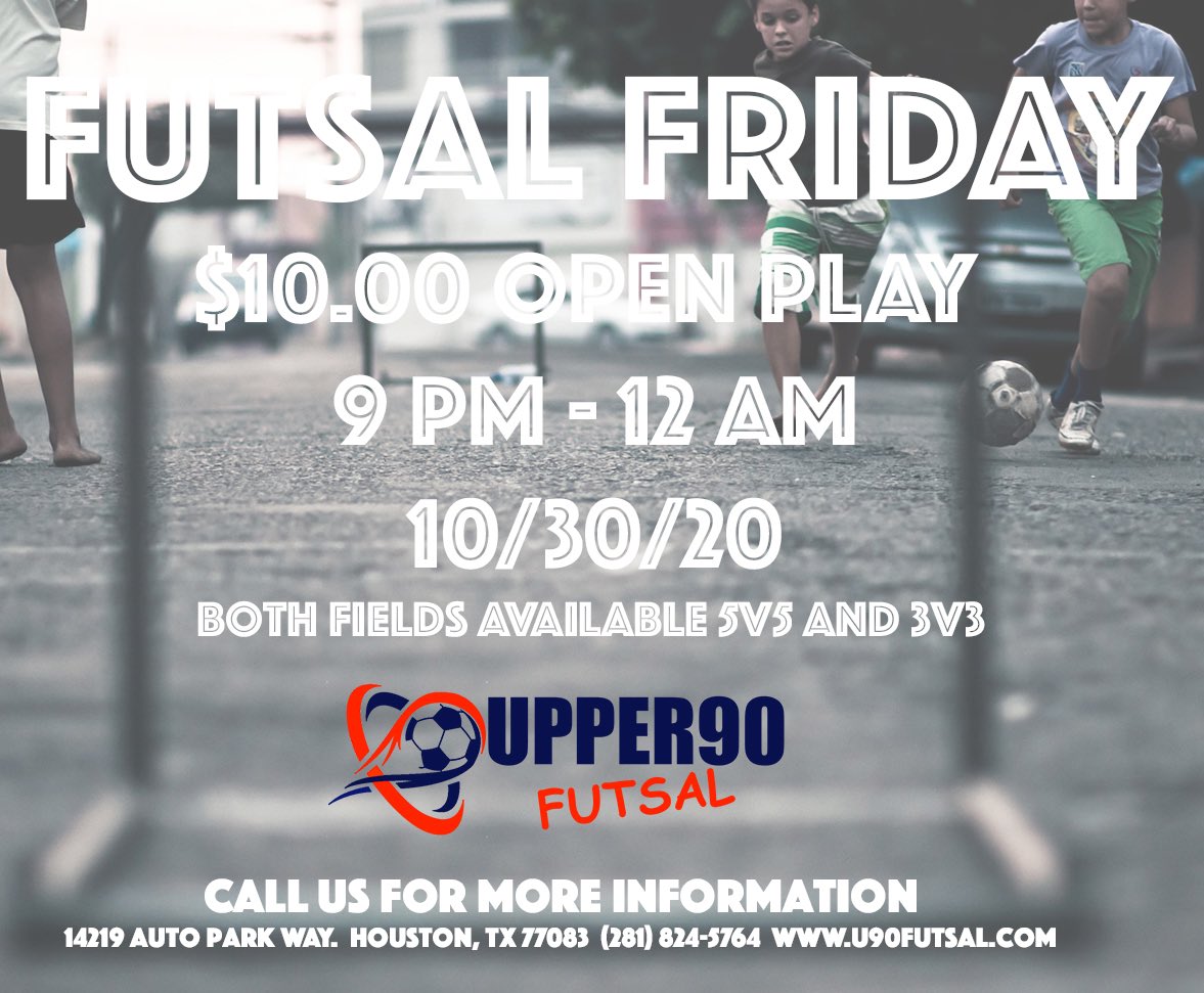 It's Futsal Friday!  Come join us today for an evening of futsal.  First come, first serve, open play, 5v5 format, both courts are available.  It's just $10.00 for all the futsal you can handle.
#houstonindoorsoccer #catalystfutsal #houstonfutsal #houstonfutbol #aliefsoccer