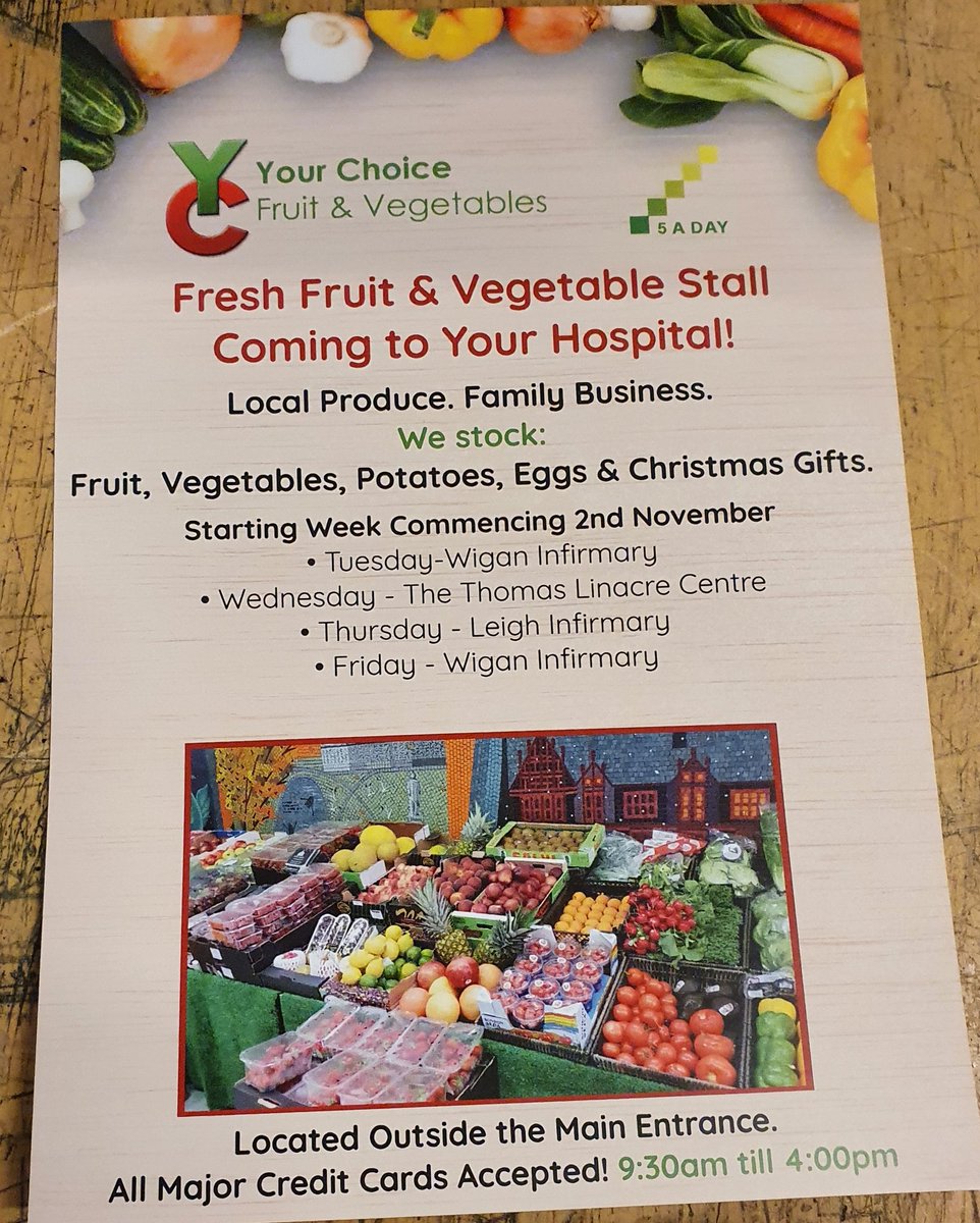 Jane_Rigby's tweet photo. Our updated days and locations 🙂 Looking forward to our 1st day at Leigh Infirmary on Thursday 🍌🍓🍎🥑🥕 https://t.co/toAHGk18vY