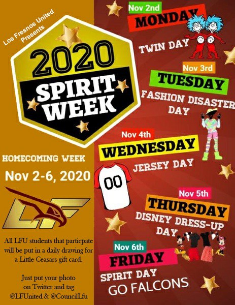 CouncilLfu's tweet photo. It's Homecoming Week at LFU from November 2-6! Make to sure to participate and you might win a Little Ceasar's gift card if you do! https://t.co/zLNoT7tmID