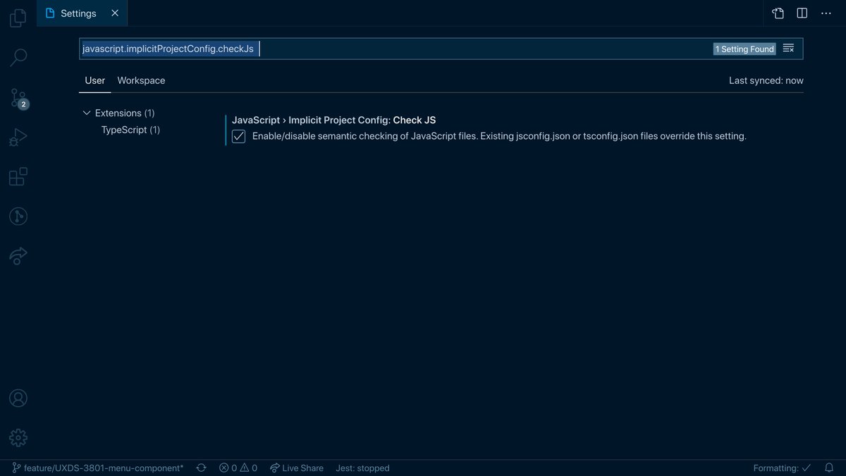 housecor's tweet image. After coding in TypeScript, plain JavaScript feels like doing acrobatics without a net.
So when I work in plain JS, here's a setting I enjoy: Tell @code to run TypeScript type checks on JS files. 
Result: I get TypeScript warnings. No code changes required. 👍