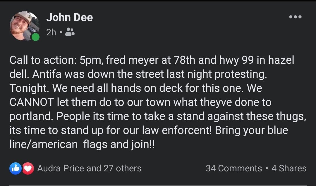 Here are the rumors chuds are spreading of rioting last night and explosives targeting bridges. Donnalyn is not even from here but shows alot with her Nazi Buddy Jimmy Willingham. ProudBoy Chad Feldman that knocked out a women with his cast on A22 has 25ppl coming 3/...