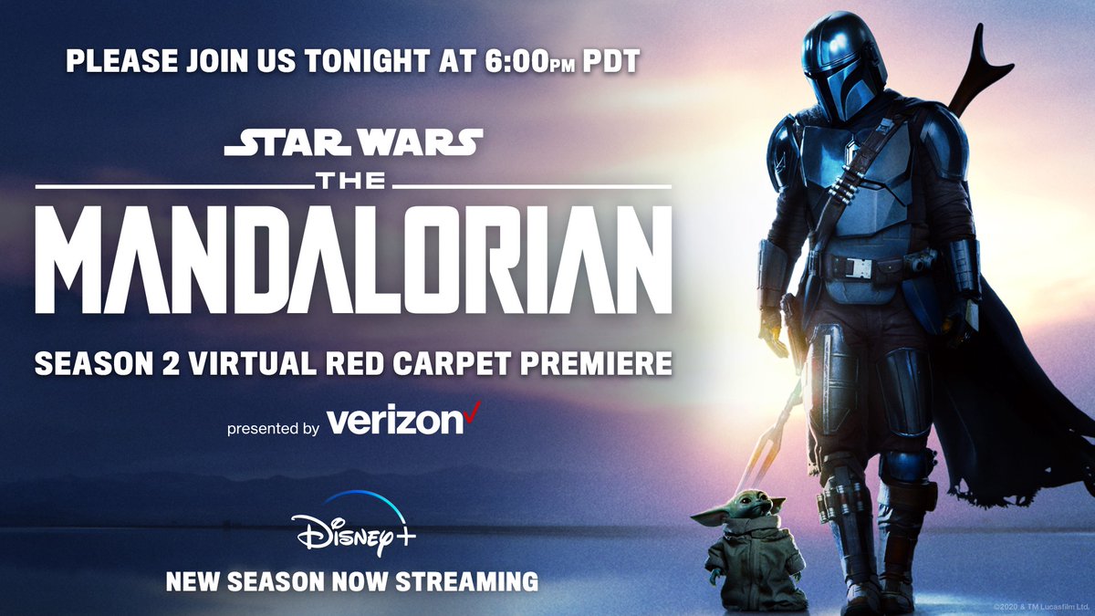 TONIGHT! Tune in for a virtual red carpet premiere of #TheMandalorian, presented by @Verizon. Watch it here or on https://t.co/ZXsQCC0VWN at 6p PT. https://t.co/aduQlysWWQ