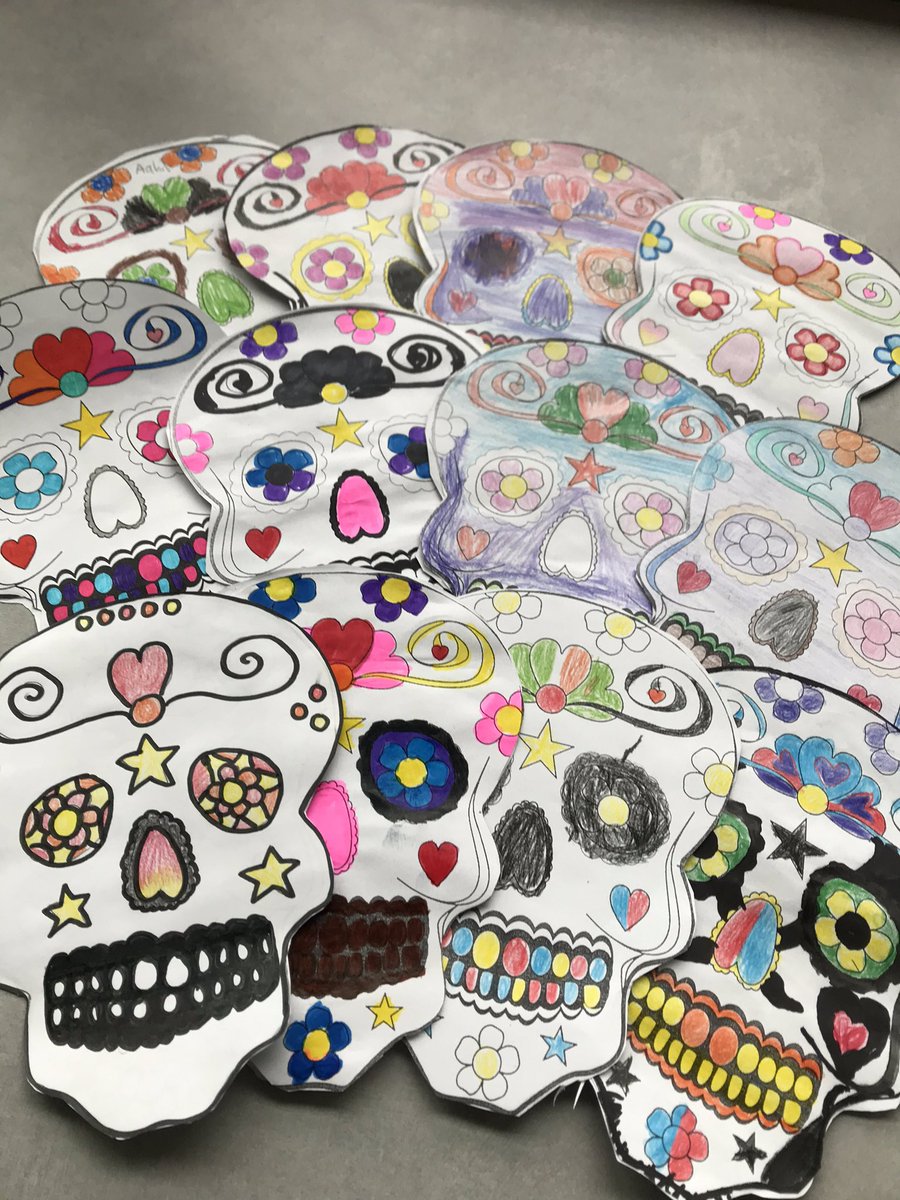 MsTorres_class's tweet photo. No 🎃 or calacas this year? Not for the Ss in room 206 @Sloaneschool After learning the history of these 2 celebrations they expressed their understanding in words and art. https://t.co/IuMmhDtCTR