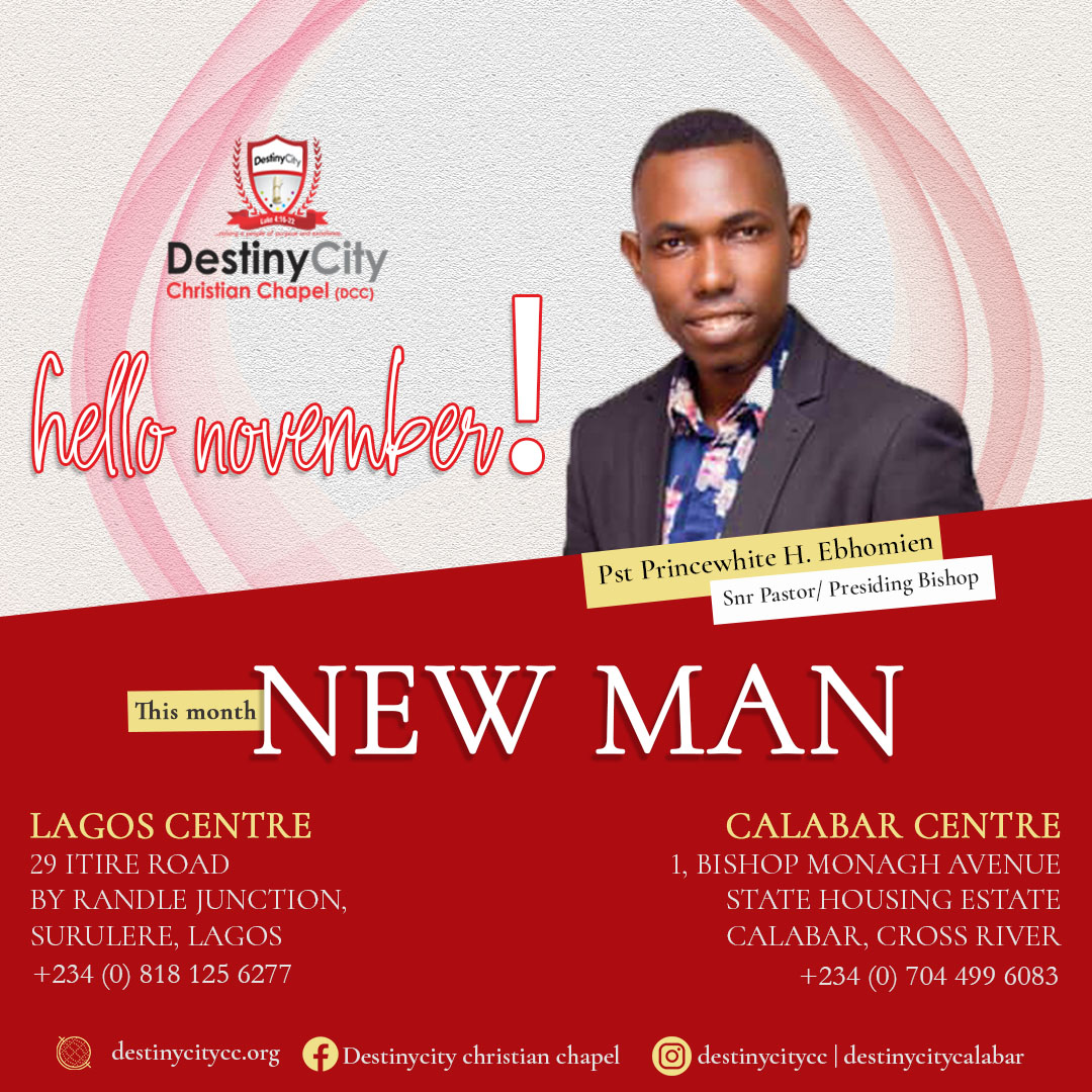 eprincewhite's tweet photo. You cannot afford to miss Church this November!

"The New Man" shall be an unparalleled journey of discovery into God's intended design for our lives as Believers.

Please let this flyer go viral, someone in your contact needs to experience this.

Blessings!

#DestinyCity https://t.co/wesbNVdwKZ