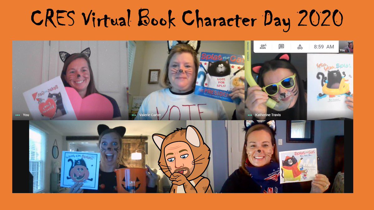 TeachThinkn's tweet photo. Book Character Dress Up Day! So lucky to work with the best coaching team!❤️ #Splatthecat #voteforsplat @jjstratford1 @allisongcovey https://t.co/cXAjaKZKyf