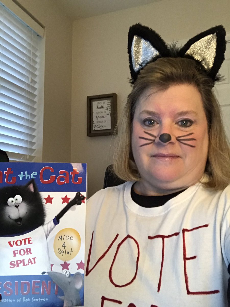 TeachThinkn's tweet photo. Book Character Dress Up Day! So lucky to work with the best coaching team!❤️ #Splatthecat #voteforsplat @jjstratford1 @allisongcovey https://t.co/cXAjaKZKyf