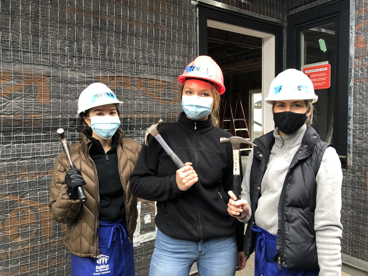 Big shout out to students from our Interior Design degree who volunteered for @habitatvan's Youth Build Week (all donning PPE of course!). The site, located in Richmond, will soon house 6 families. Students were led by the Habitat crew and faculty member Marlis Joller. Kudos all!