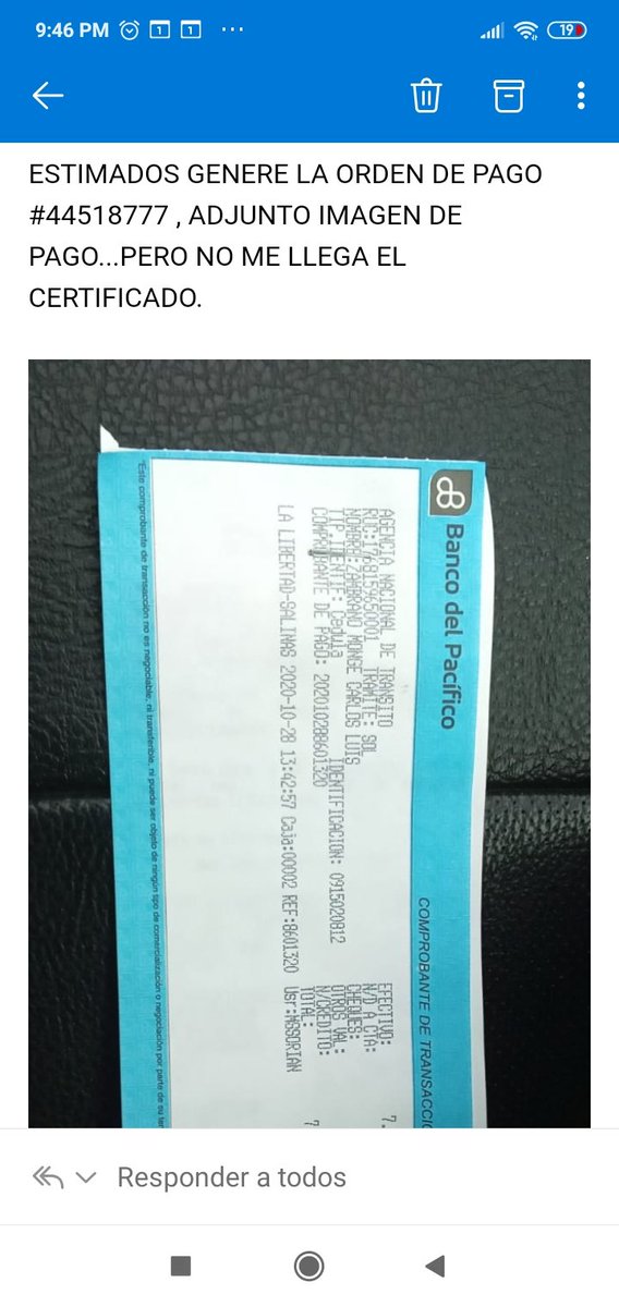 daniserranova's tweet photo. @ANT_ECUADOR Claro hastas el comprobante de pago les envió pra que me resuelvan el problema  . Un cerificado del conductor que nunca llegó al correo, carzambra75@yahoo.com https://t.co/pQLE3ekRqS