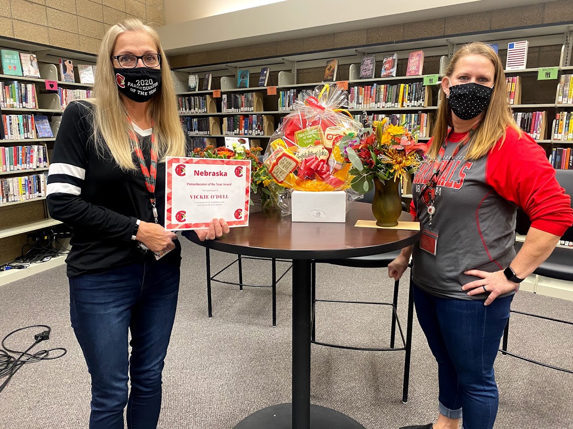 SSCcardinalNews's tweet photo. The SSC High School , District Administration and BOE  wish to congratulate Vickie O’Dell as a Nebraska Paraeducator of the Year recipient for 2020! Vickie was surprised today at a staff meeting.  She will be honored again at the NE Paraeducator Conf. held on Nov. 10th. #GoCards https://t.co/M0bvYnpiai