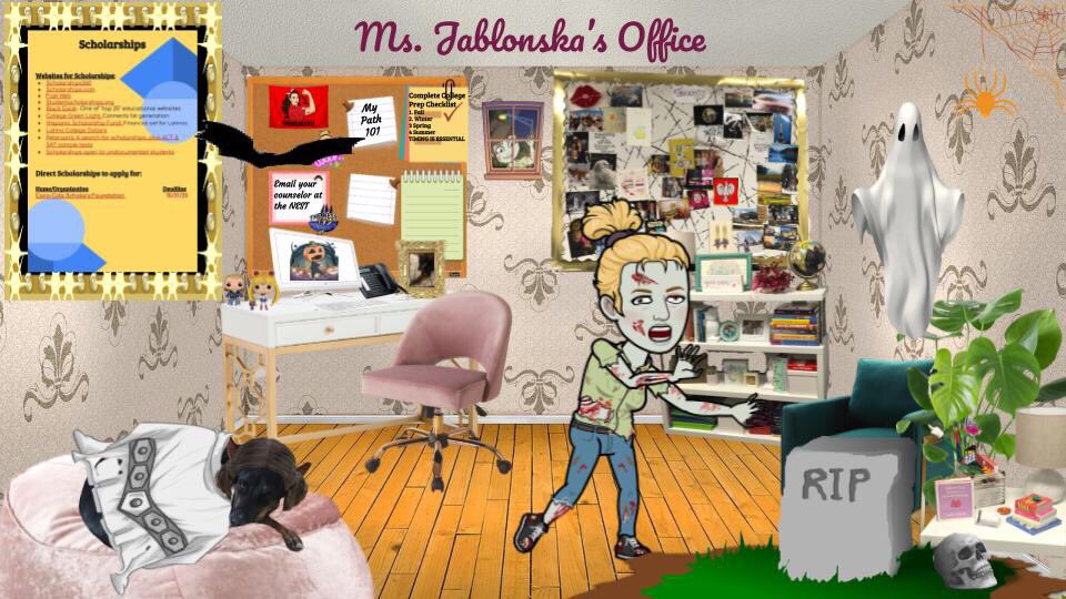 #leydenpride come check out my online office all decked out for halloween thanks to the amazing <a href="/MeliTorres_2358/">Melissa Torres</a> It's where you can find scholarship info!