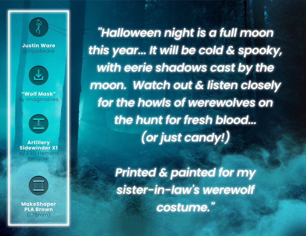 We are proud to announce the winner of this month's "Make a Scene" contest... Justin Ware!

While Justin is enjoying 30% off all orders next month, we'll be prepping to do this all again... 😈 What will our theme for November be...? 

#staytuned #makeshaper #3dprinting #filament
