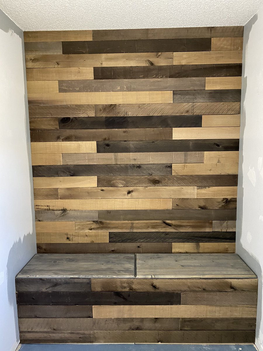 Back wall with bench seating/storage done 