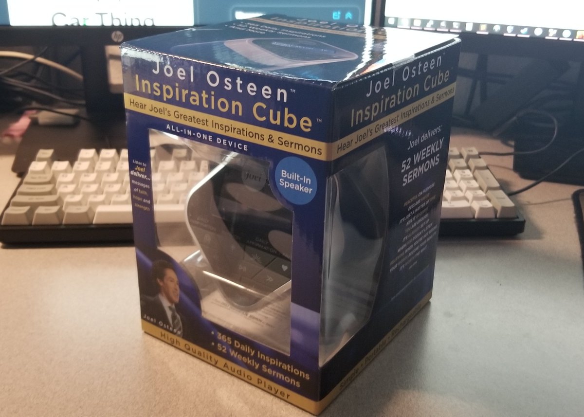 I now have the Joel Osteen Joel Osteen Inspiration Cube (as it's called on amazon). It's an all-in-one device that can play Inspirations and Sermons and apparently also act as a speaker (Bluetooth, I think? or maybe just aux cable)