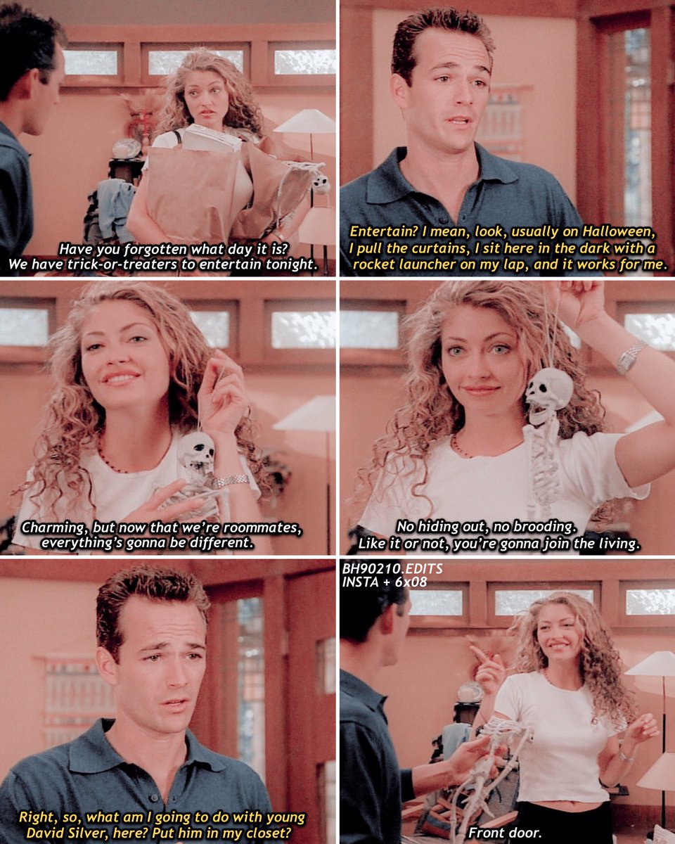 bh90210edits's tweet photo. » [6.08] Beverly Hills 90210  - Gypsies, Cramps and Fleas •
Omg they’re so cute 🥺 but “young David Silver” 😂🎃🧡🖤
#lukeperry #rebeccagayheart #dylanmckay #antoniamarchette #beverlyhills90210season6 #beverlyhills90210scenes #beverlyhills90210 #bh90210 https://t.co/rjP6l2yHgD