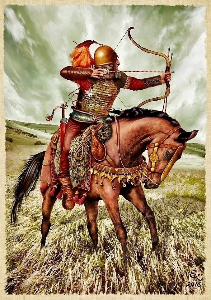 Ancient Scythian; Scytho-Siberian (Aldy-Bel; Kamensk and Pazyryk cultures); Sarmatian; Cimmerian; Maeotian and Sakā tigraxaudā Warriors.Art by Evgeny Kray.All credit goes to the artist.Scythian, Kelermesskoye kurgan, Adygea, VIIth C. BCPazyryk Scythian, Altai, IVth C. BC
