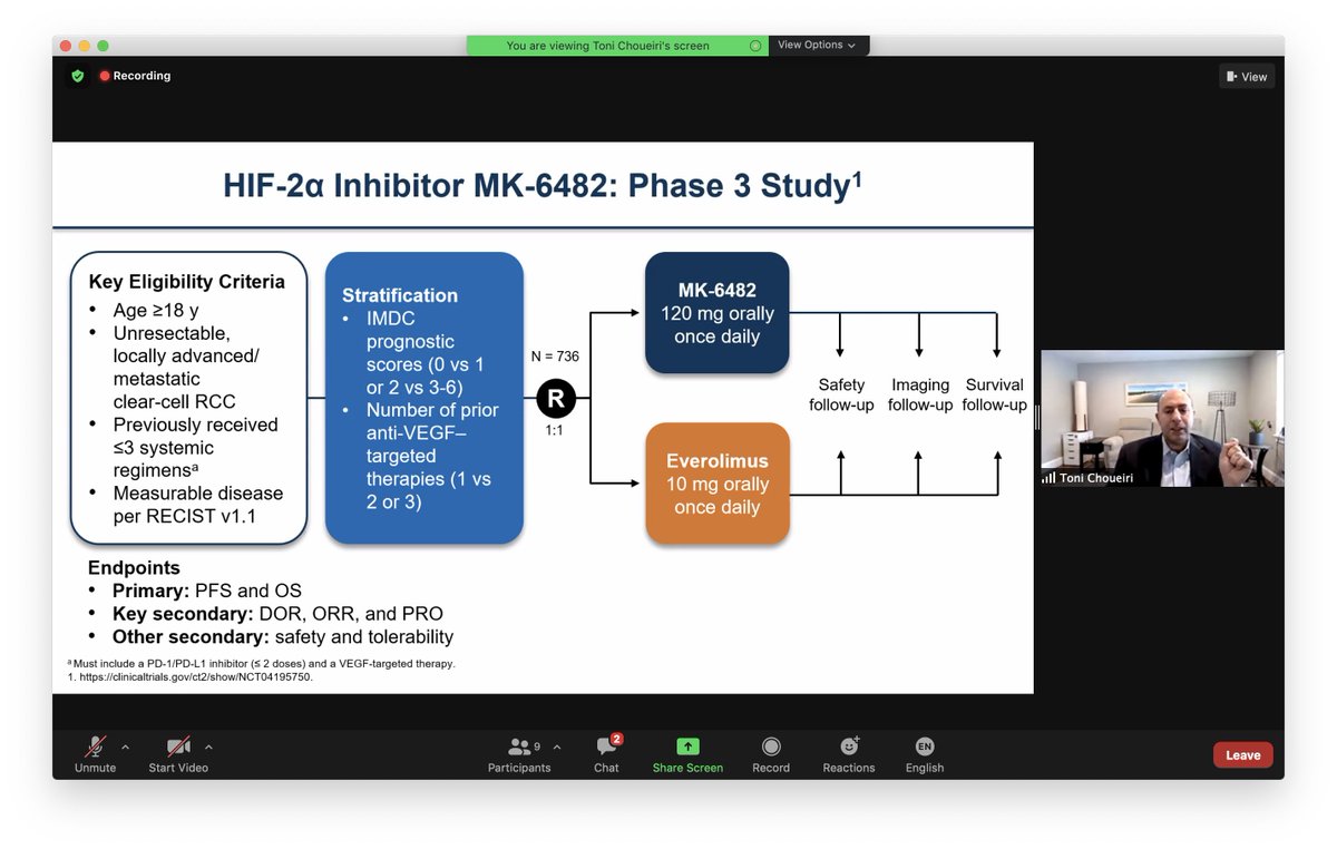 TiansterZhang's tweet photo. @DrChoueiri with keynote address at #Urotarget20 - discussing novel targets for refractory #kidneycancer. Here, the HIF2a story and targeting a transcription factor. Phase 3 study ongoing (https://t.co/BD3xML8K4u) https://t.co/wOIJjt7KS7