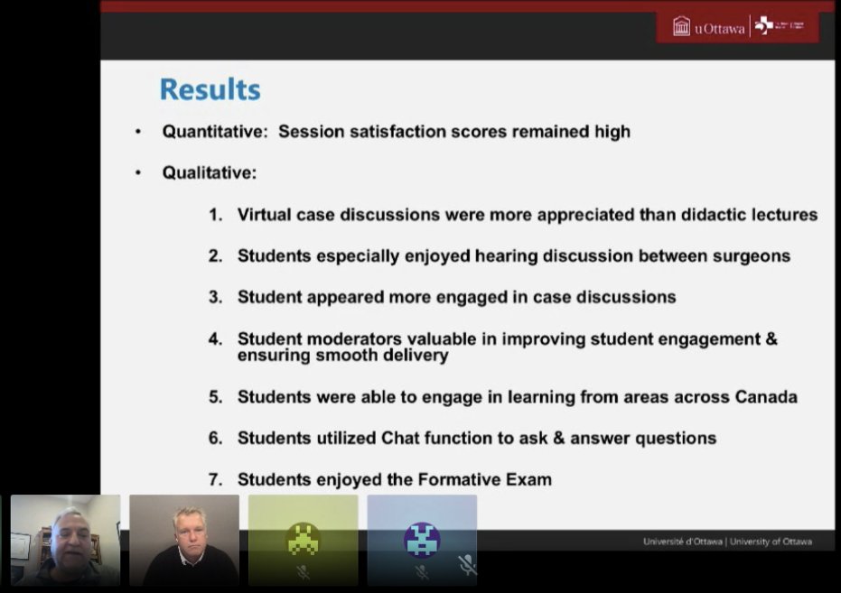CUSEC_Surgery's tweet photo. Dr. Robert Feibel @DrFeibel from @uOttawaMed presents "The Development &amp; Implementation of an Online Surgical Clerkship Curriculum during SARS CoV2/COVID"
#CCASE2020 https://t.co/cT6TJBEhYQ