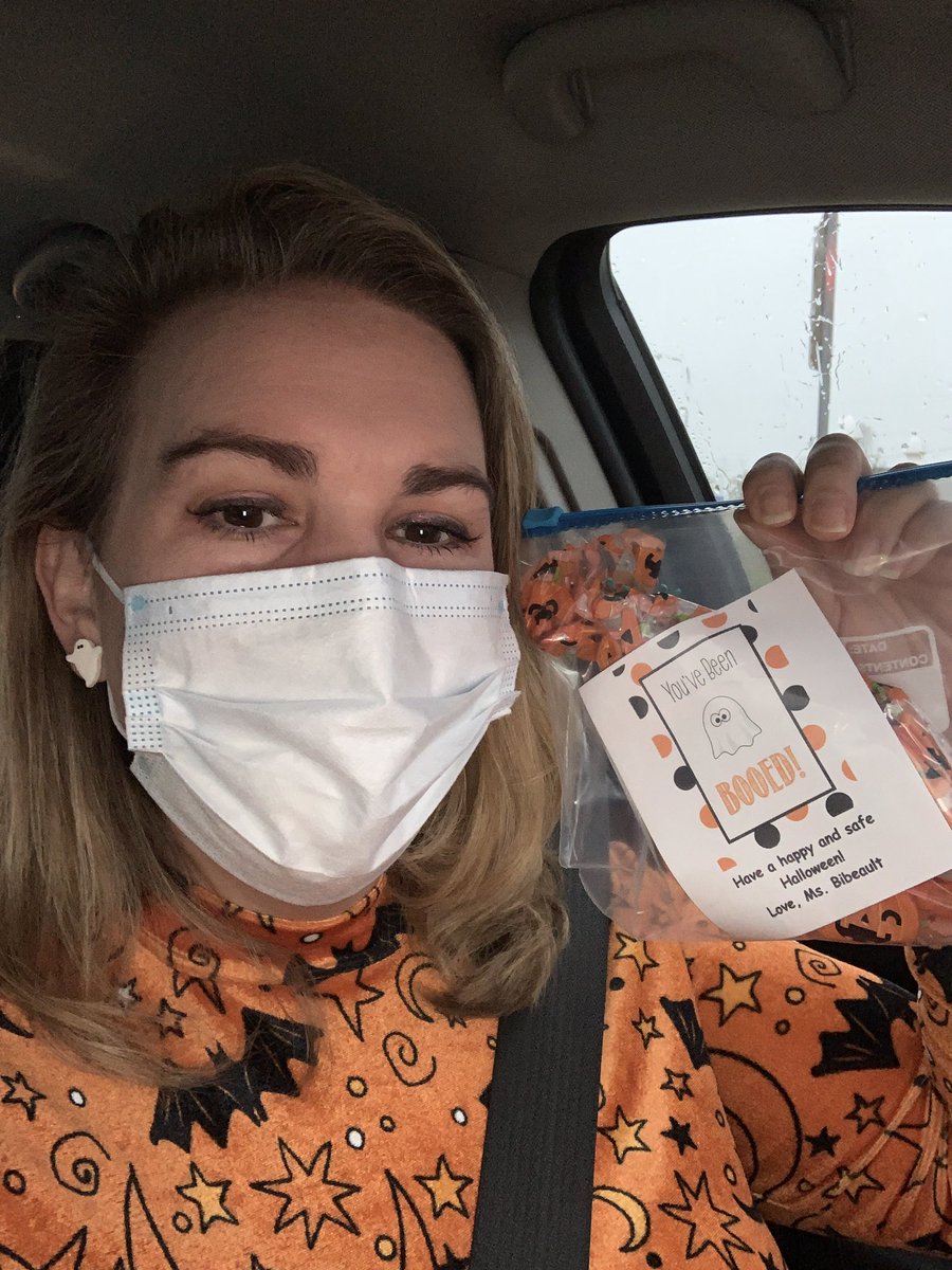 Not hail, rain, or SNOW was going to keep this teacher from “BOO”ing her students!! I dropped the bags in their mailboxes (no contact) as a surprise for when they get their mail.