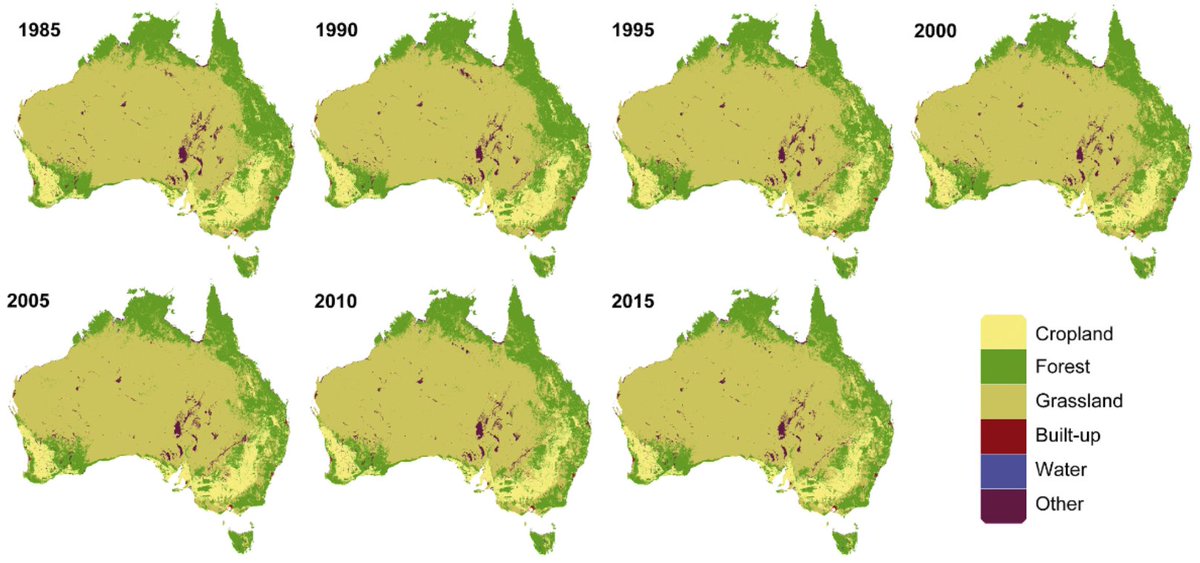 Wall-to-wall mapping 30 years of Australian land-cover change at 30m resolution via #remotesensing with @GoogleEE. Fantastic first PhD paper from @mioash. Thanks @BrenWintle ARC. @MHadjikakou @_Planet_A @DeakinCIE #openaccess https://t.co/EOcV4r2XgS https://t.co/h1ykN8MQNw