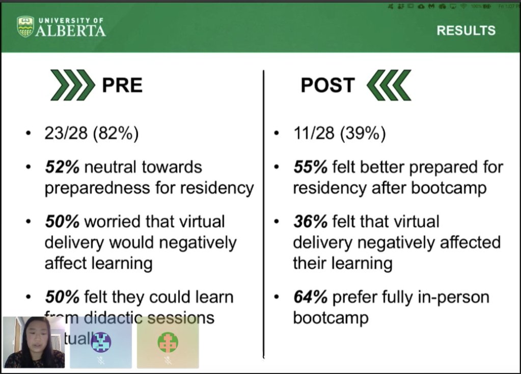 CUSEC_Surgery's tweet photo. Krista Lai from @UAlberta_FoMD presents "Surgical Resident Perceptions of a Virtual Bootcamp"
#CCASE2020 https://t.co/k0GVtejxSY