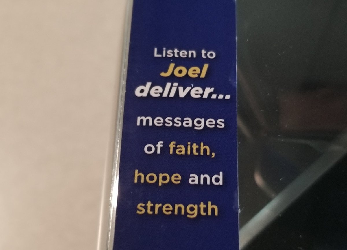 Listen to Joel deliver...messages of faith, hope and strength.-1 points for not using the oxford comma, but also what's up with the ellipsis? were we supposed to expect it was gonna be recordings of him delivering pizzas or amazon packages?