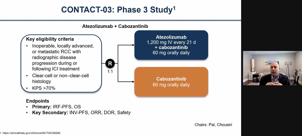 TiansterZhang's tweet photo. How about IO after IO? CONTACT-03 trial of cabozantinib vs cabozantinib-atezolizumab may give us more answers and does allow non-clear cell #kidneycancer. Opening soon @DukeGUCancer #Urotarget20 https://t.co/L73rckOMPS