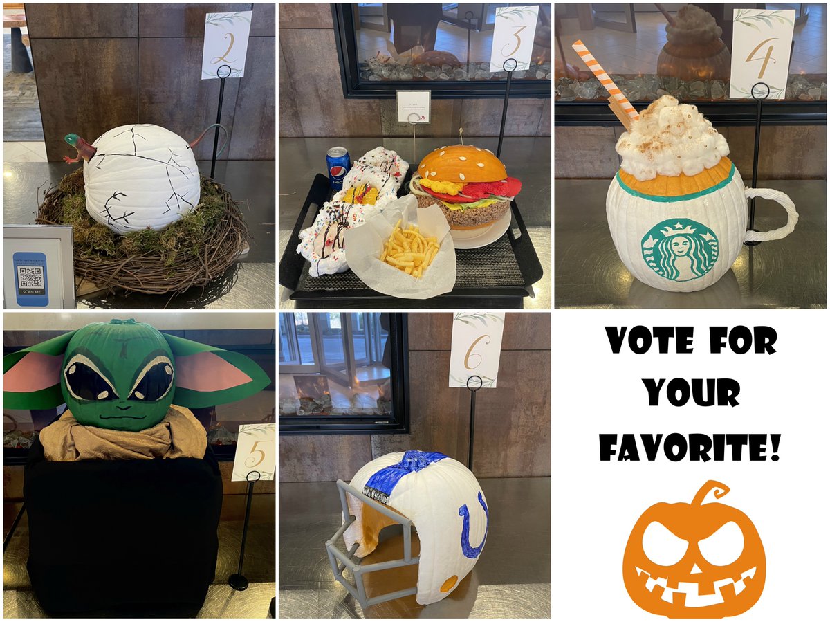 MarriottIndyN's tweet photo. Vote for your favorite pumpkin for our Annual Pumpkin Decorating Contest! https://t.co/egSspjKOKd