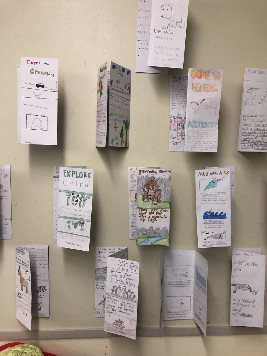 EColdbeck's tweet photo. So proud of our #SuperCappy students who continue to focus on their learning, masks and all. They created super travel brochures depicting ecotourism destinations where animal habitats are protected. https://t.co/qRuQHfbrfv
