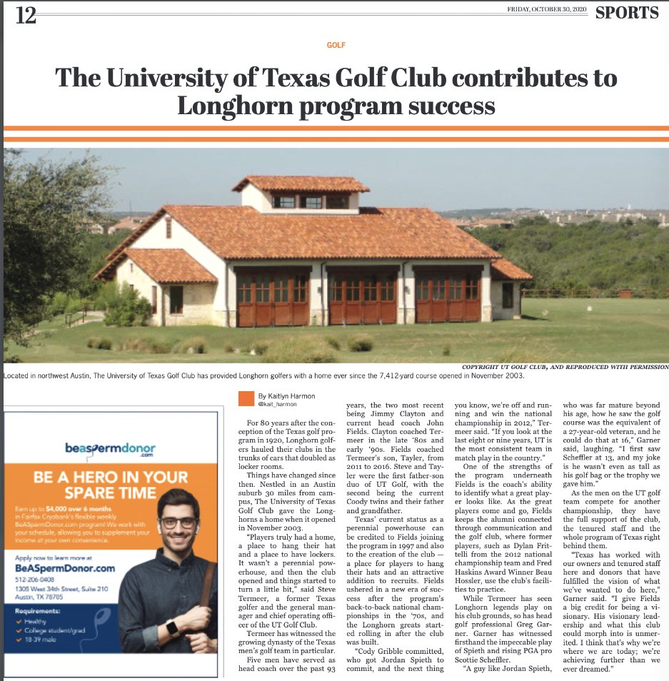 kait_harmon's tweet photo. Once the UT Golf Club was built in 2003, Texas golf’s success sky-rocketed again for the first time since the ‘70s. My latest! https://t.co/lPZ3AWbTz2