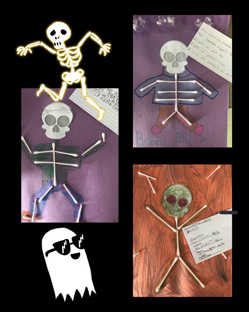 We finished up our “squelettes” in grade 4/5.  “Qu’est-ce que ton squelette porte?” Here is a sample of our finished products! <a href="/lclightmilton/">Lumen Christi</a>
