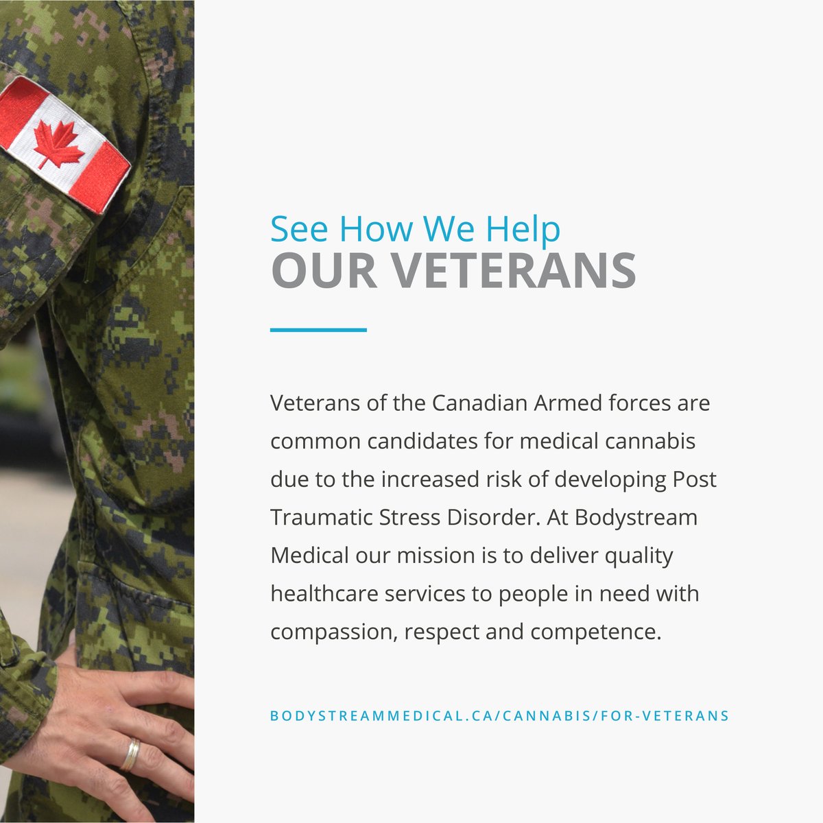 BodystreamMed's tweet image. Due to the increased risk of developing Post Traumatic Stress Disorder, Bodystream has created an easy to use system for our veterans to access legal medical cannabis.#cannabisforveterans