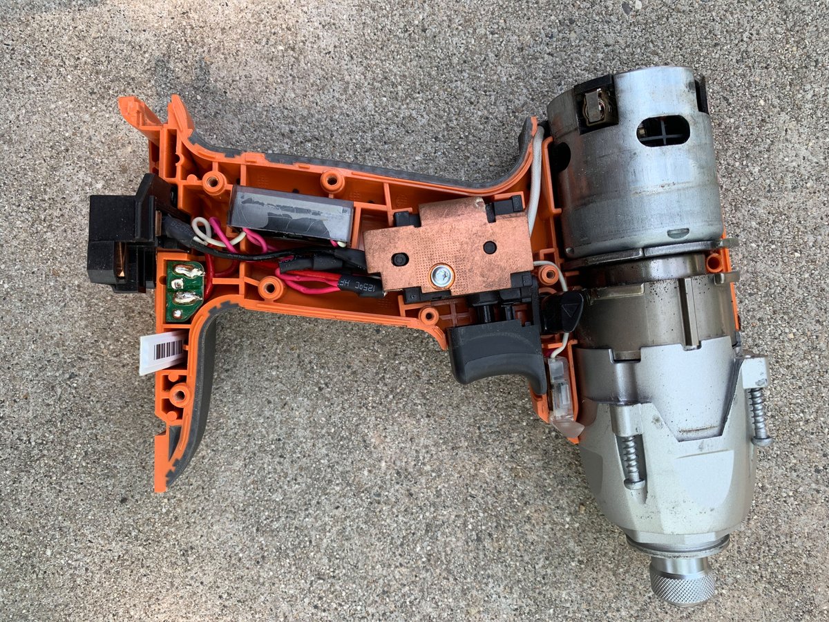 This summer, I obtained a period-appropriate Ridgid impact driver. The only difference between mine and the one from the 2007 kit was mine had a small LED light above the trigger. That meant some extra circuitry inside.