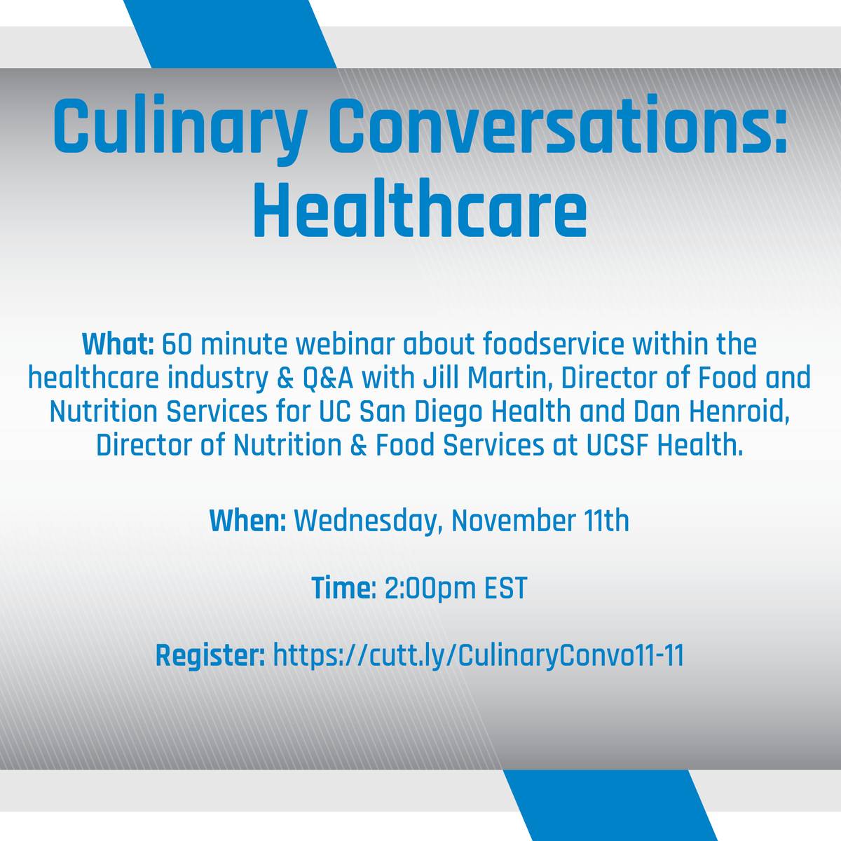 Victory_Ref_USA's tweet photo. Join us for another Culinary Conversations Webinar on Wednesday, November 11th. We'll be discussing the utilization of refrigeration equipment within the healthcare segment. #culinaryconversations #victory #aligroupfs https://t.co/012UyXPy7o