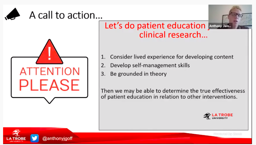 AllisonEzzat's tweet photo. Catching up on the #LASEMShowcase with @anthonyjgoff presentation - Is there a different in quality/content of education for knee OA when its delivered as an intervention or used as a control? https://t.co/Swfp5POb2U @DrChrisBarton @DrDanilo_Silva @kaymcrossley https://t.co/actMGbimET