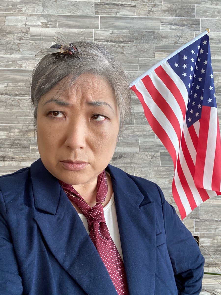 ElaineLeung4's tweet photo. Entered online #Halloween🎃 #costume contest for work @TotalTrafficSF... Been in this outfit since 430am! Btw, that’s a cup of flour in my hair (&amp; on floor)! Didn’t have enough hands to incorporate the #fly zapper.

#MikePence #debatefly #pencefly #Debates2020 #KamalaHarris #VOTE https://t.co/9OX9FbFlag